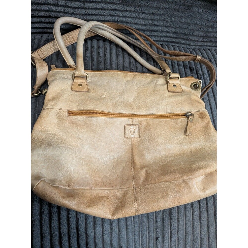 Milo Expressions Tan Leather Shoulder Bag Slouchy Hobo Tote Pocket Patina